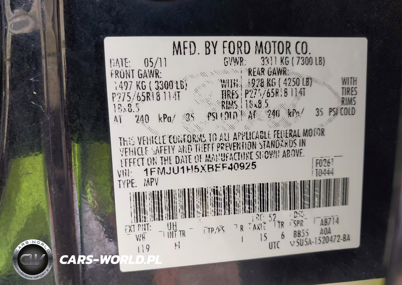 2011 Ford Expedition Xlt VIN:1FMJU1H5XBEF40925 - 9