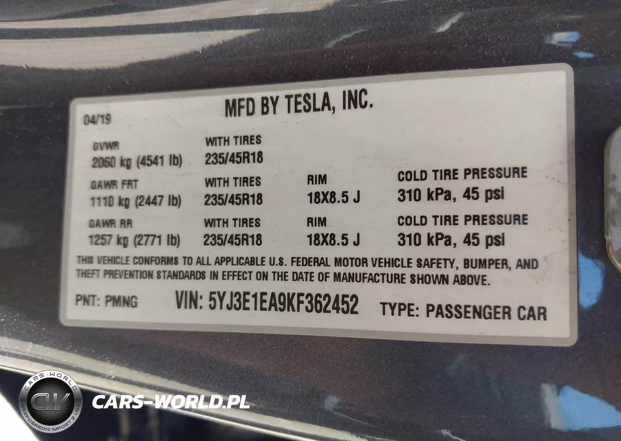 2019 Tesla Model 3 Long Range-Mid Range-Standard Range-Standard Range Plus VIN:5YJ3E1EA9KF362452 - 9