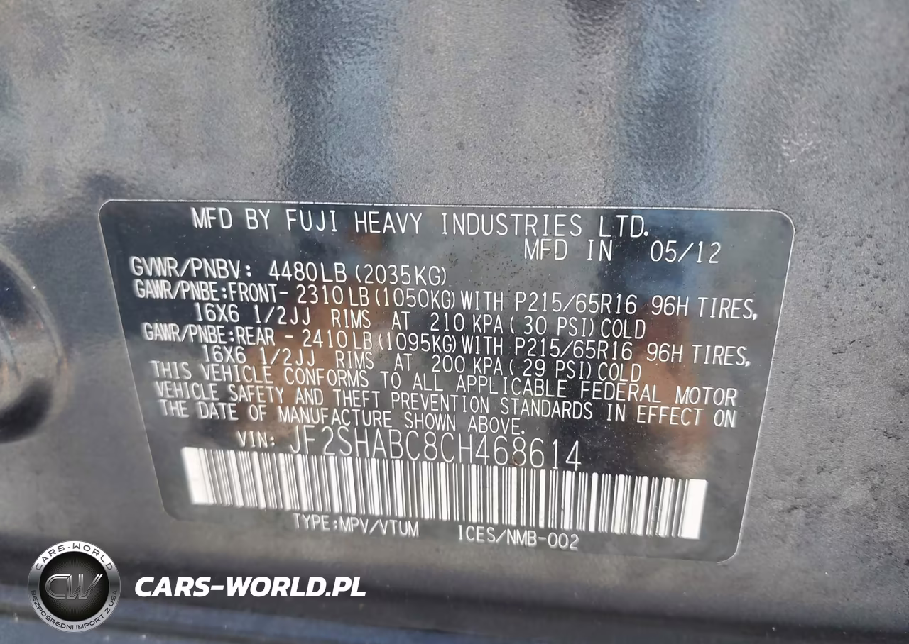 2012 Subaru Forester 2.5X VIN:JF2SHABC8CH468614 - 9