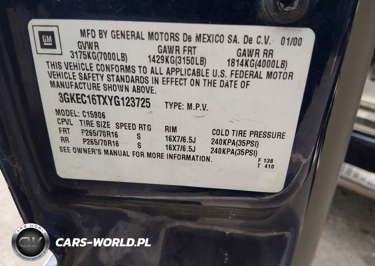 2000 GMC Yukon Xl 1500 Slt VIN:3GKEC16TXYG123725 - 9