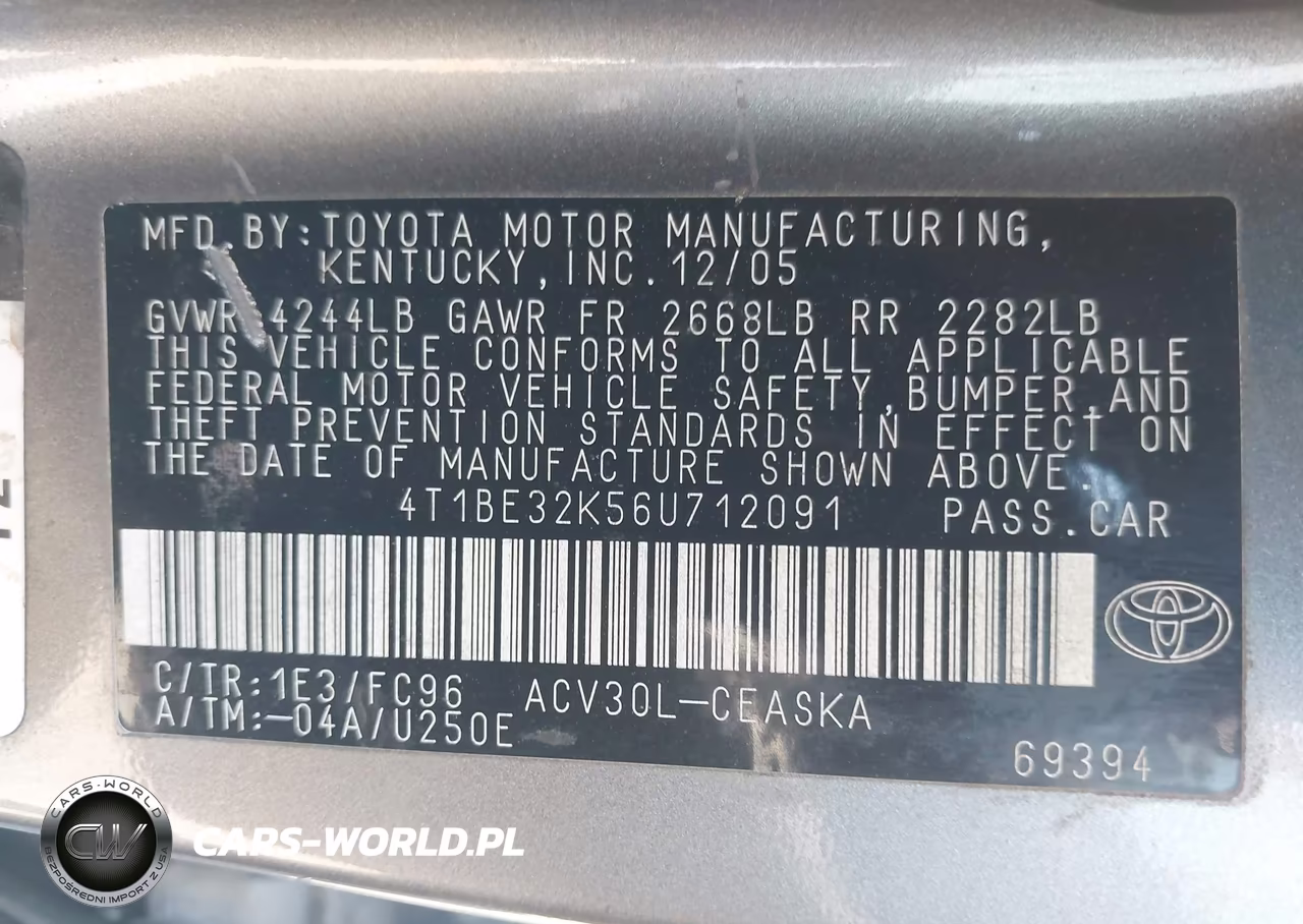2006 Toyota Camry Se VIN:4T1BE32K56U712091 - 9