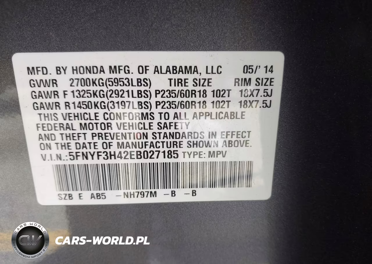 2014 Honda Pilot Ex VIN:5FNYF3H42EB027185 - 9