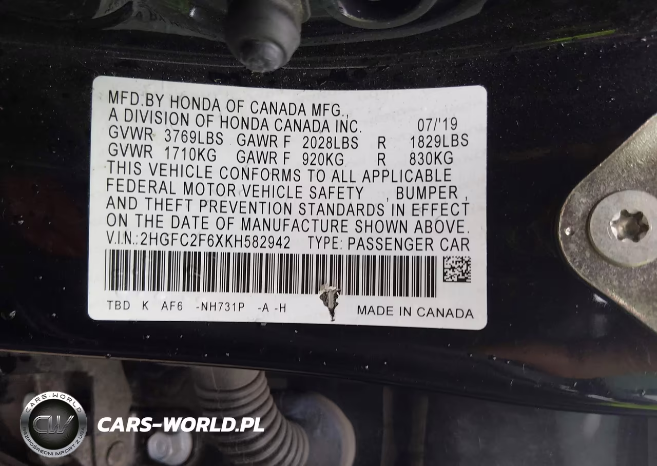 2019 Honda Civic Lx VIN:2HGFC2F6XKH582942 - 9
