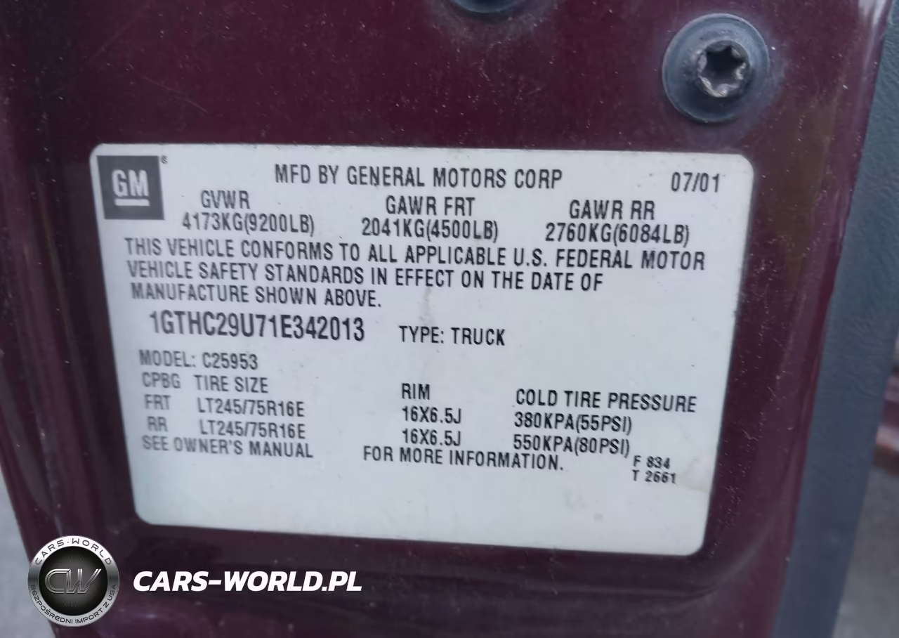2001 GMC Sierra 2500Hd Sle VIN:1GTHC29U71E342013 - 9