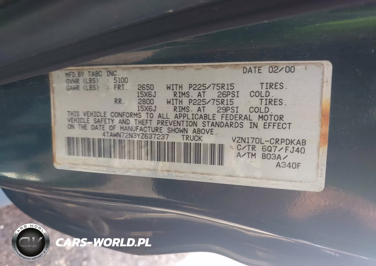2000 Toyota Tacoma Base V6 VIN:4TAWN72N3YZ637237 - 9