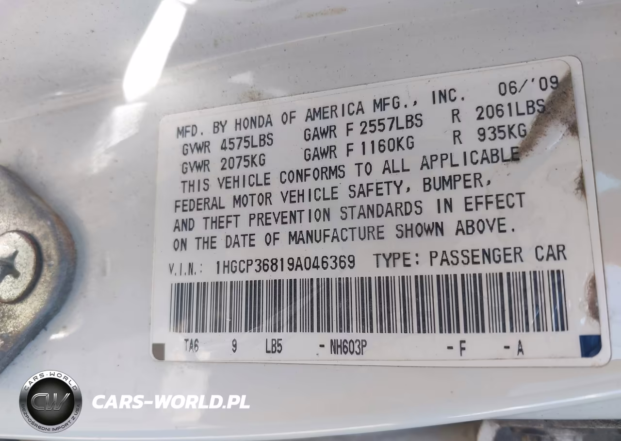 2009 Honda Accord 3.5 Ex-L VIN:1HGCP36819A046369 - 9