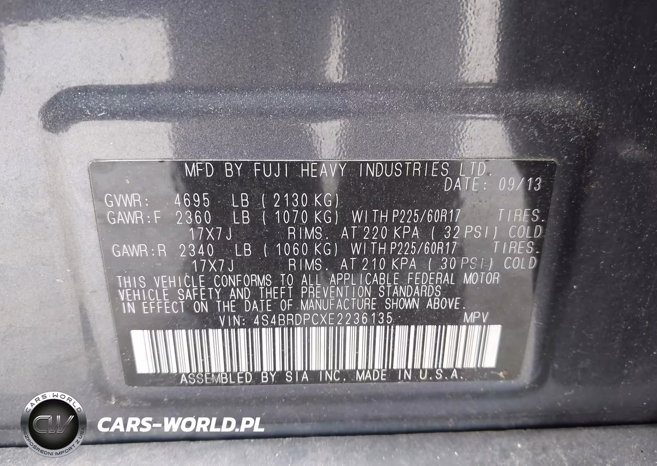 2014 Subaru Outback 3.6R Limited VIN:4S4BRDPCXE2236135 - 9
