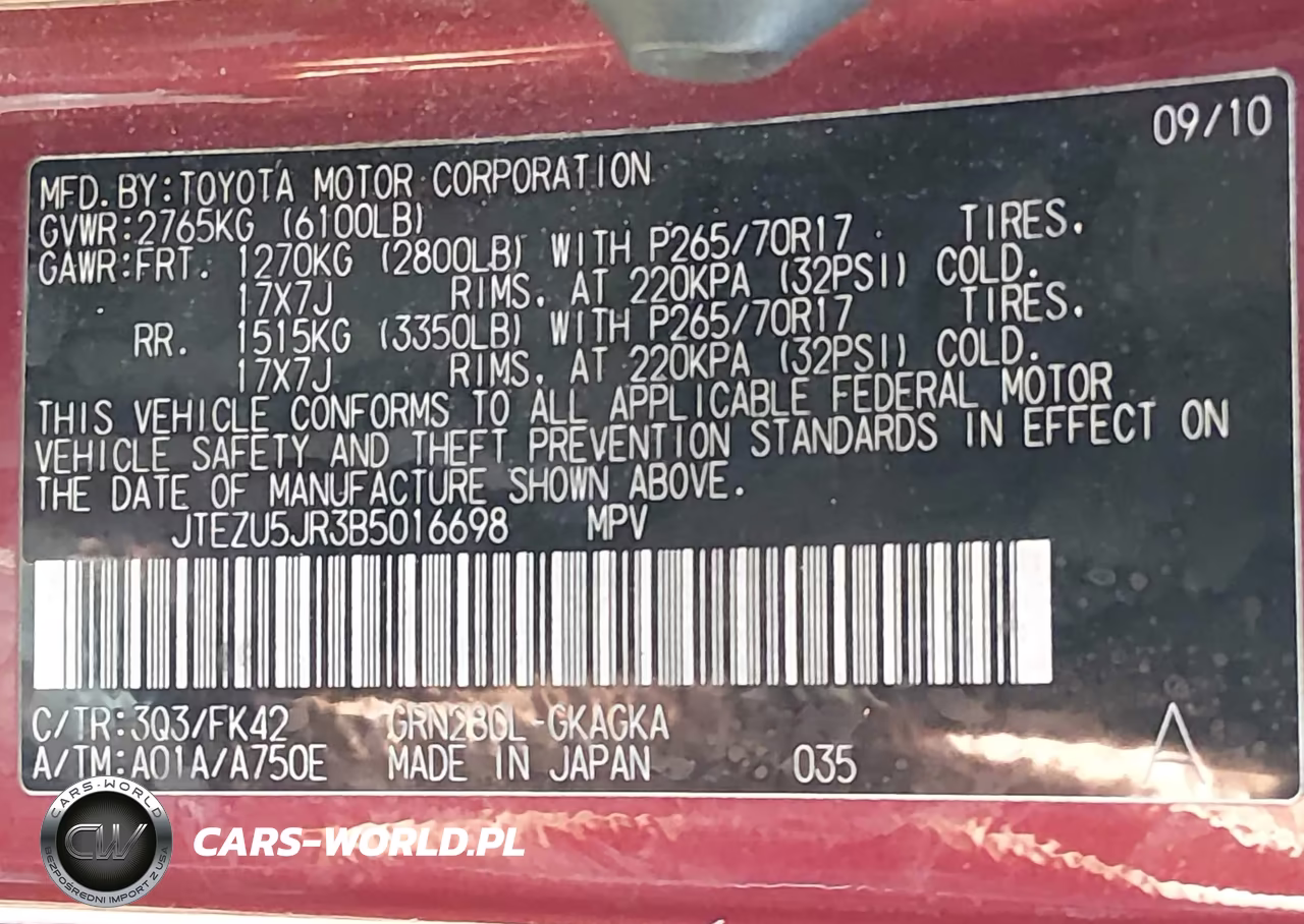 2011 Toyota 4Runner Sr5 V6 VIN:JTEZU5JR3B5016698 - 9