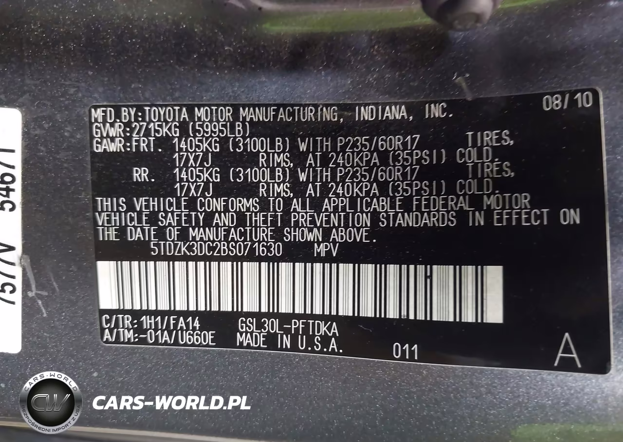 2011 Toyota Sienna Base V6 VIN:5TDZK3DC2BS071630 - 9