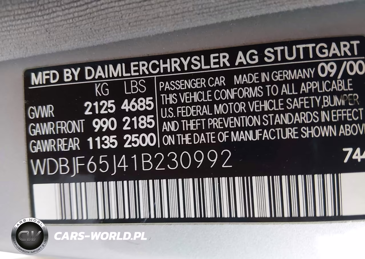 2001 Mercedes-Benz E 320 VIN:WDBJF65J41B230992 - 9