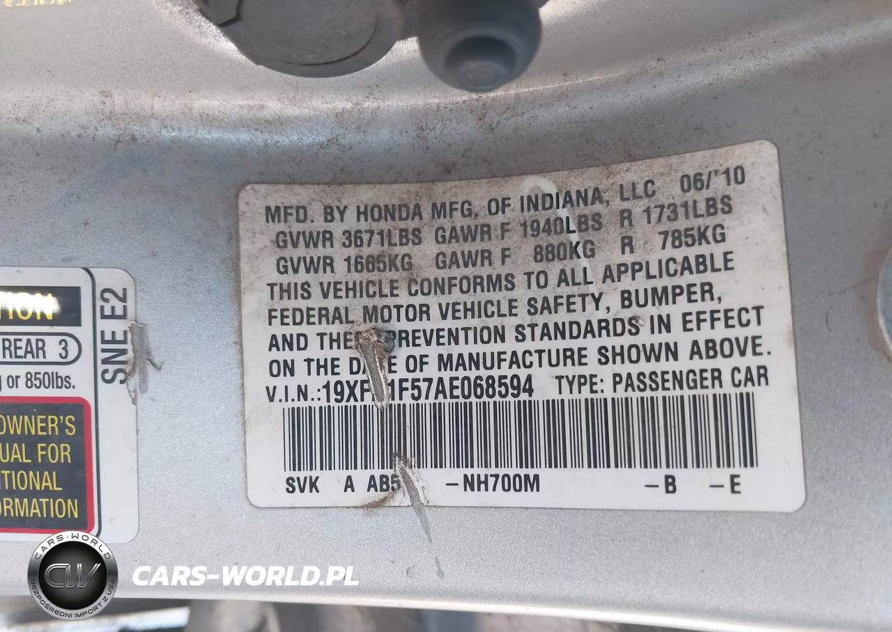 2010 Honda Civic Lx VIN:19XFA1F57AE068594 - 9