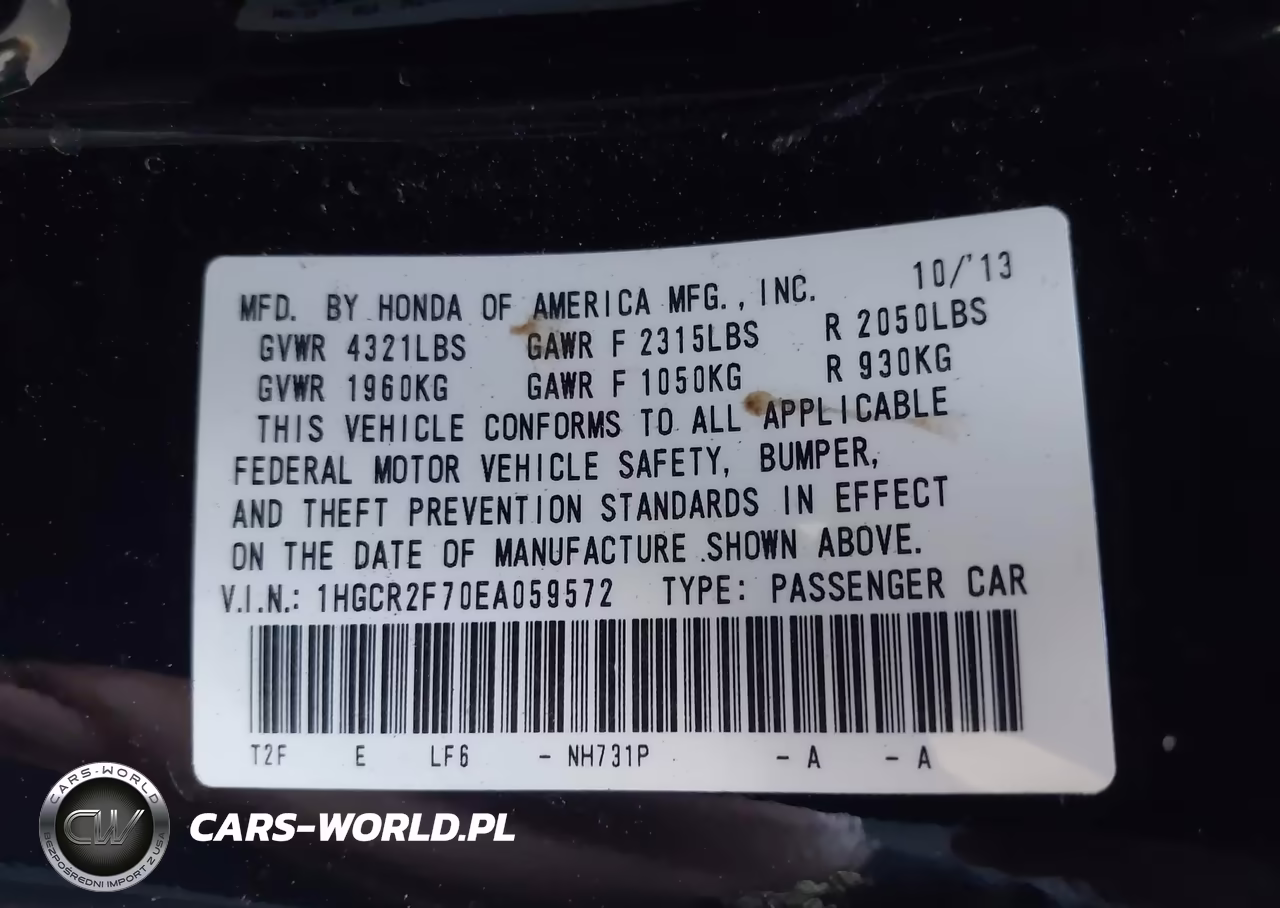 2014 Honda Accord Ex VIN:1HGCR2F70EA059572 - 9