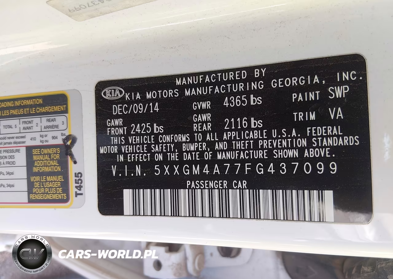 2015 Kia Optima Lx VIN:5XXGM4A77FG437099 - 9