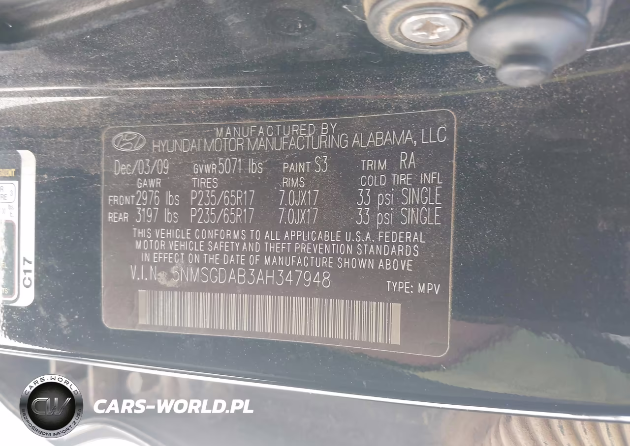 2010 Hyundai Santa Fe Gls VIN:5NMSGDAB3AH347948 - 9