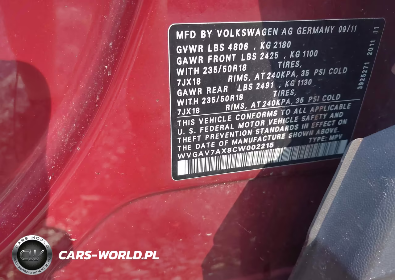 2012 Volkswagen Tiguan Se VIN:WVGAV7AX8CW002215 - 9