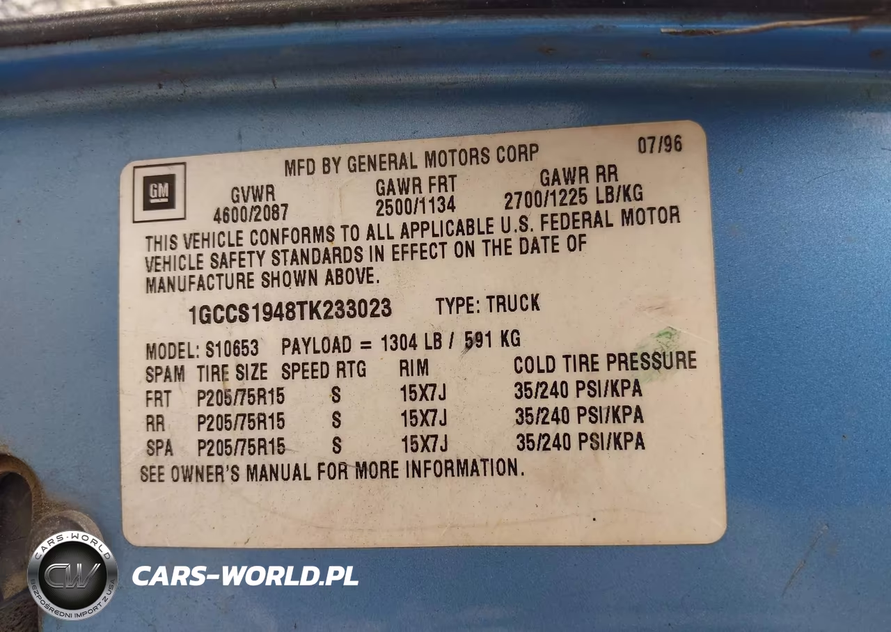 1996 Chevrolet S Truck S10 VIN:1GCCS1948TK233023 - 9