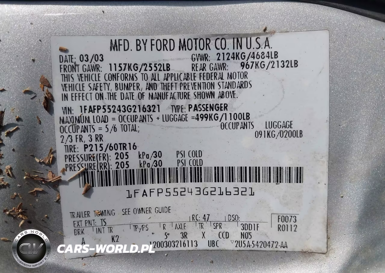 2003 Ford Taurus Ses VIN:1FAFP55243G216321 - 9