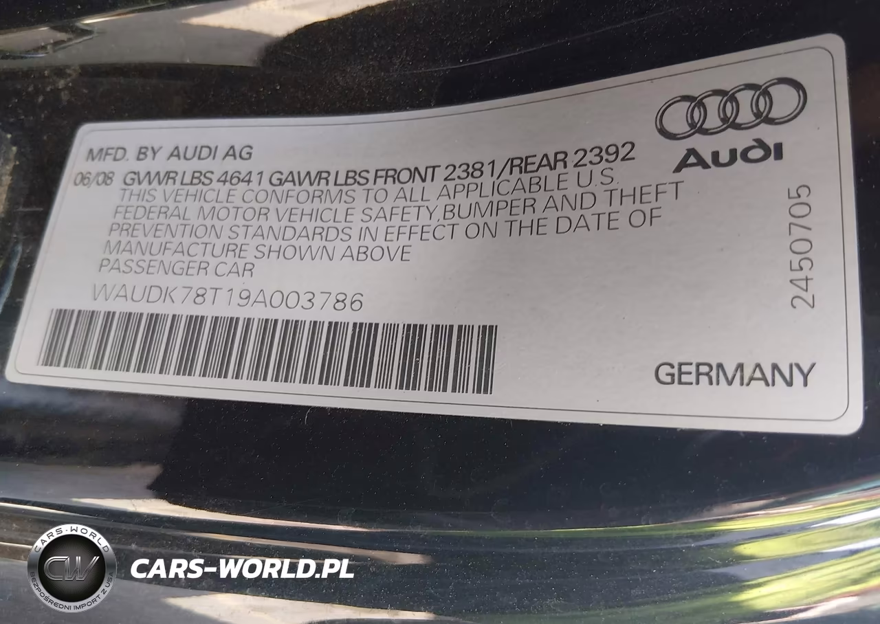 2009 Audi A5 3.2L VIN:WAUDK78T19A003786 - 9