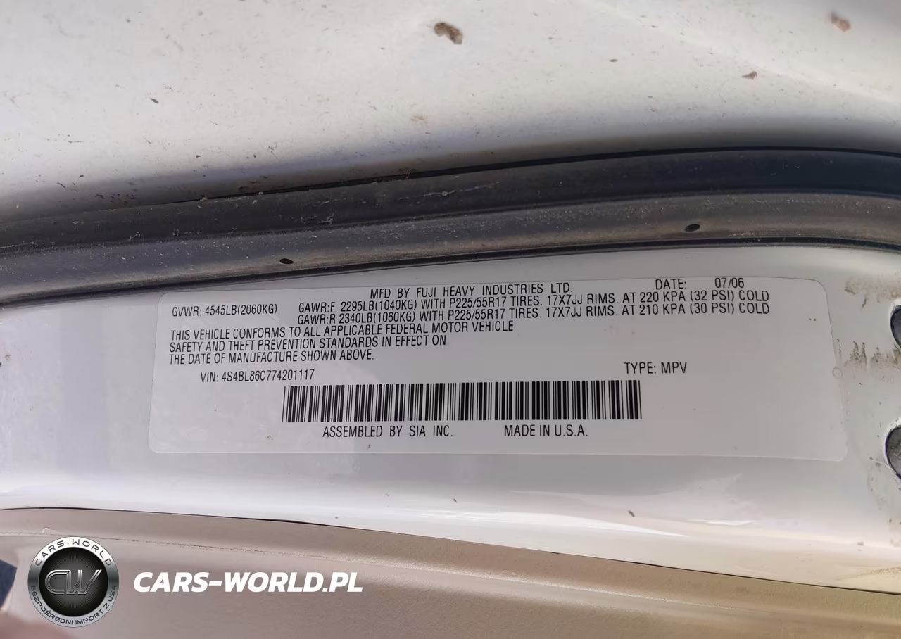 2007 Subaru Outback 3.0R L.l. Bean Edition VIN:4S4BL86C774201117 - 9
