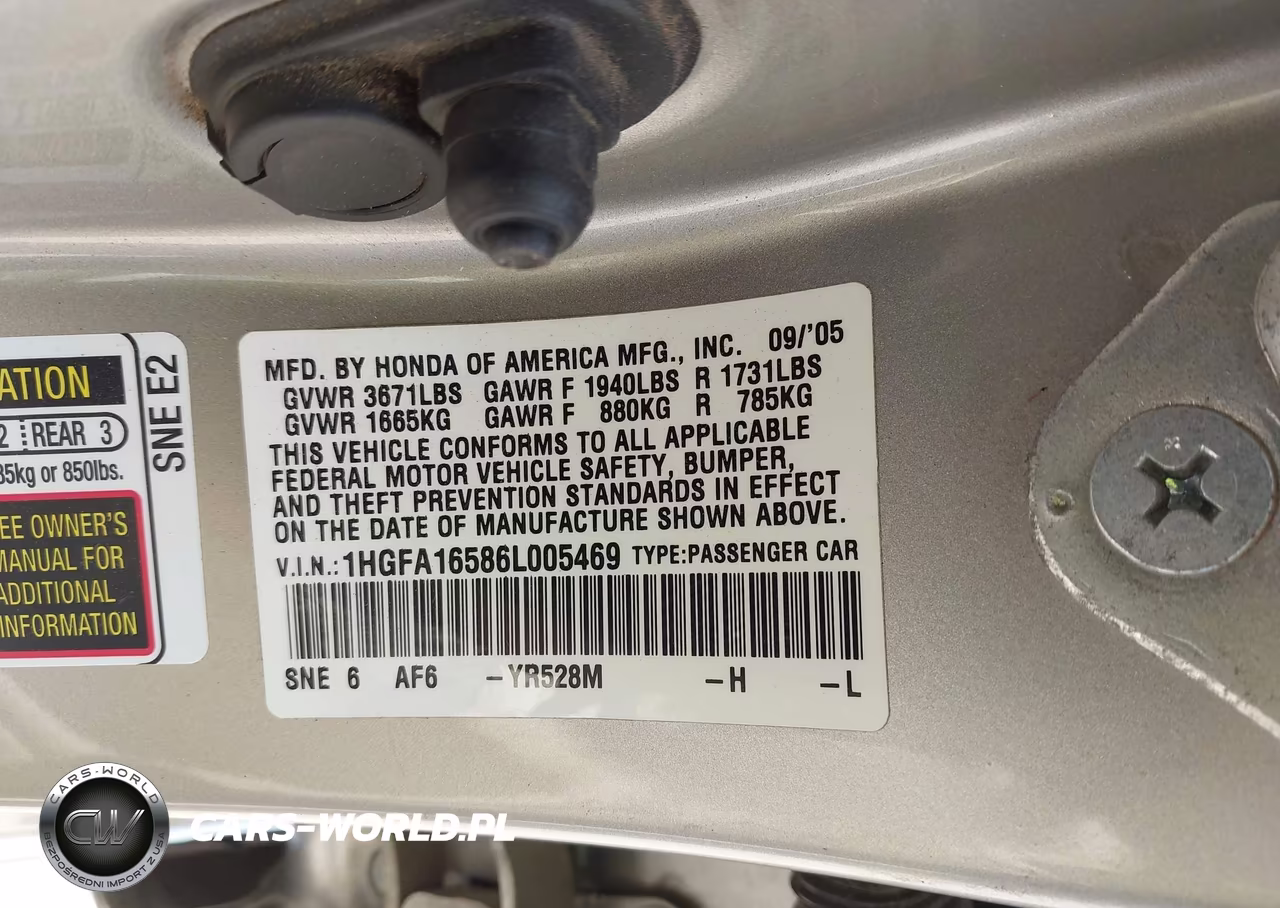 2006 Honda Civic Lx VIN:1HGFA16586L005469 - 9