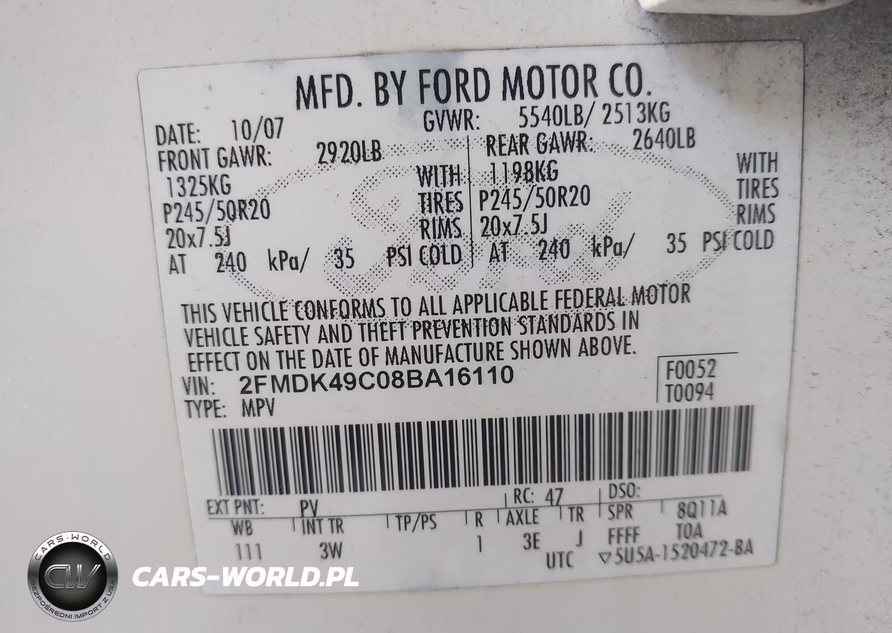 2008 Ford Edge Limited VIN:2FMDK49C08BA16110 - 9