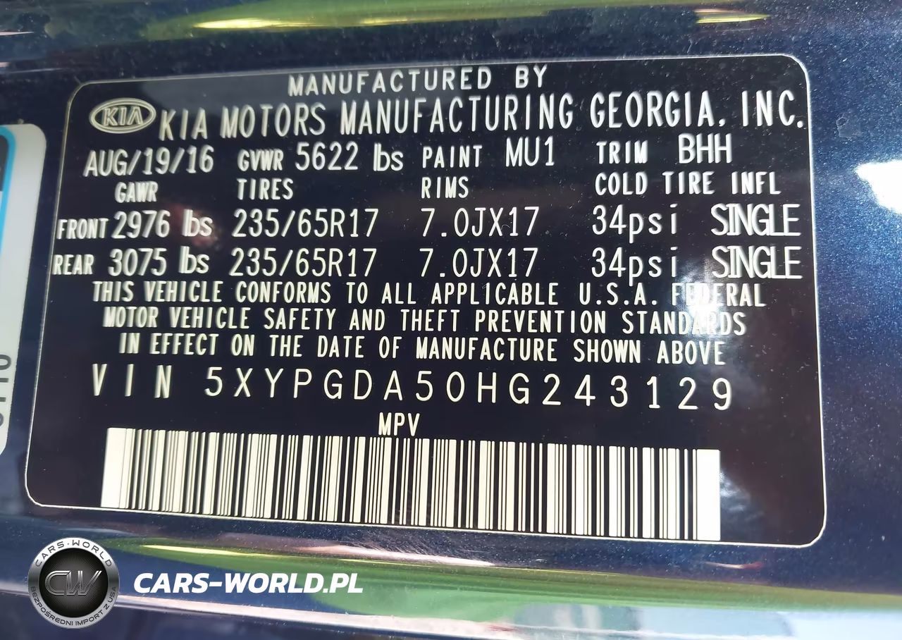 2017 Kia Sorento 3.3L Lx VIN:5XYPGDA50HG243129 - 9