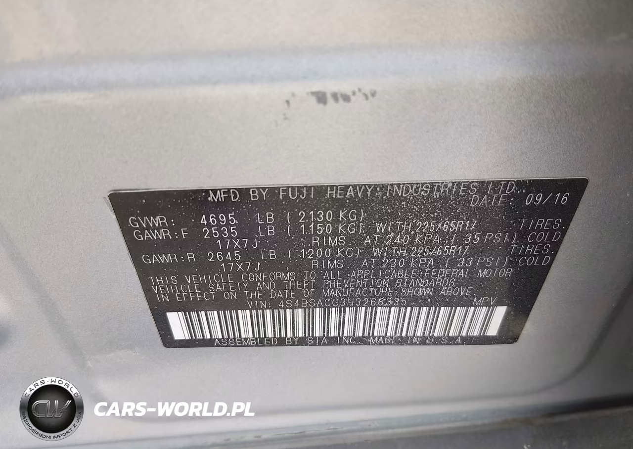 2017 Subaru Outback 2.5I Premium VIN:4S4BSACC3H3268335 - 9