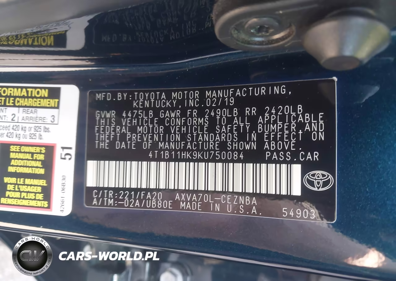 2019 Toyota Camry Le VIN:4T1B11HK9KU750084 - 9