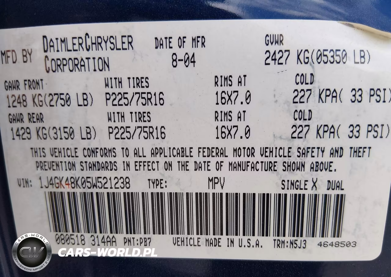 2005 Jeep Liberty Sport VIN:1J4GK48K05W521238 - 9