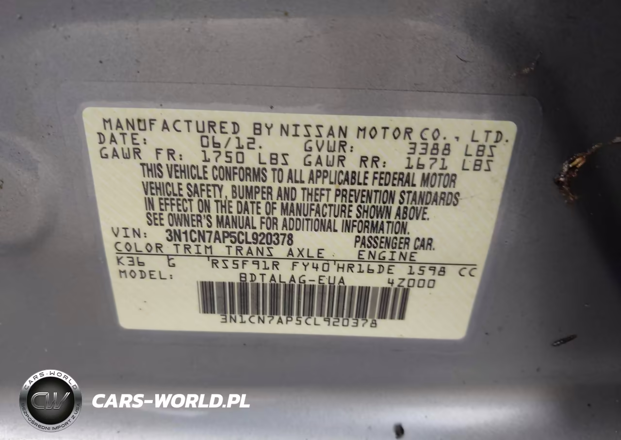 2012 Nissan Versa 1.6 S VIN:3N1CN7AP5CL920378 - 9
