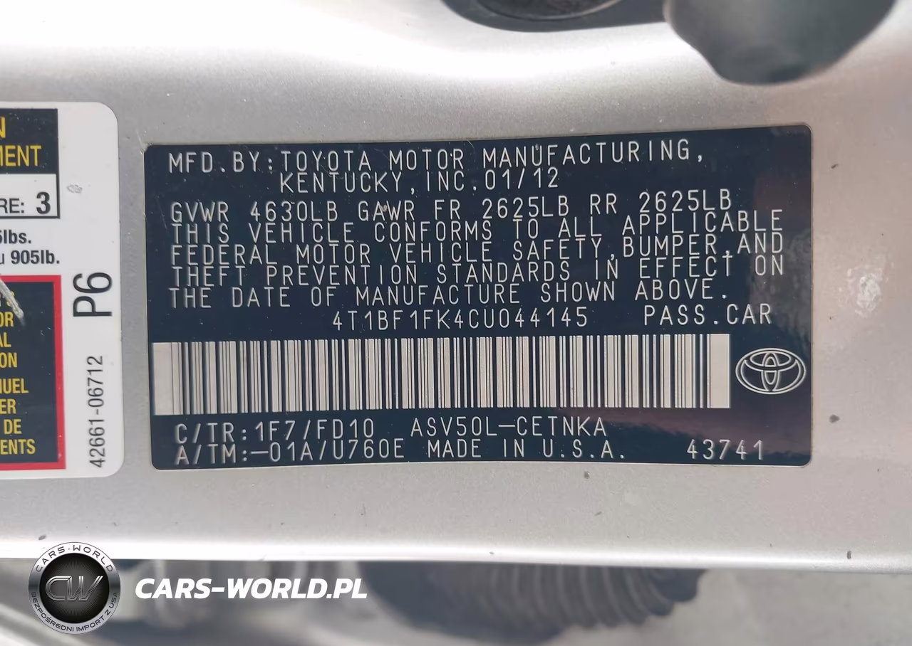 2012 Toyota Camry Le VIN:4T1BF1FK4CU044145 - 9