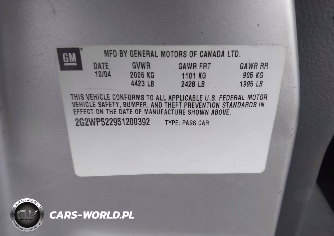 2005 Pontiac Grand Prix VIN:2G2WP522951200392 - 9
