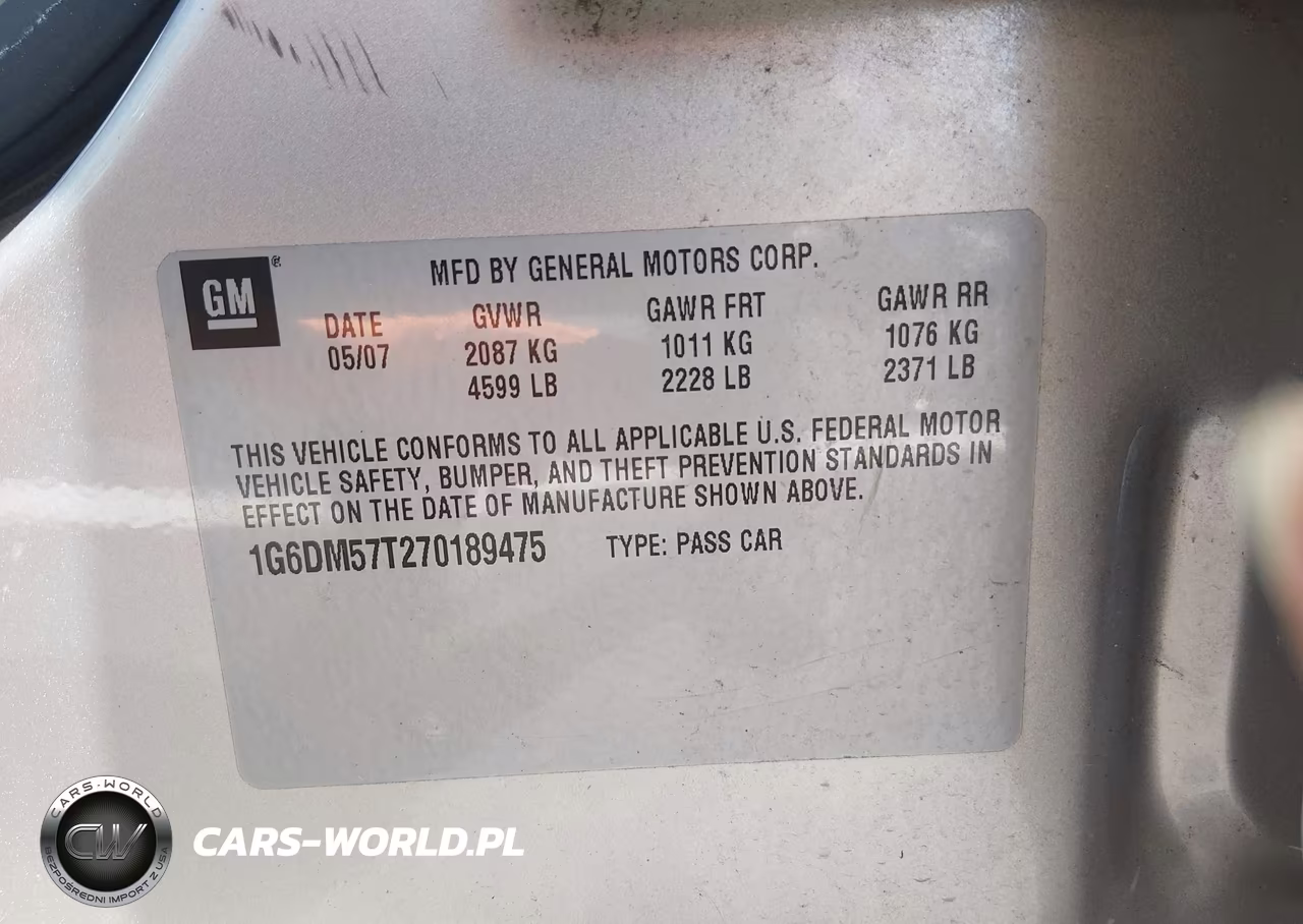 2007 Cadillac Cts Base W-1Sa VIN:1G6DM57T270189475 - 9