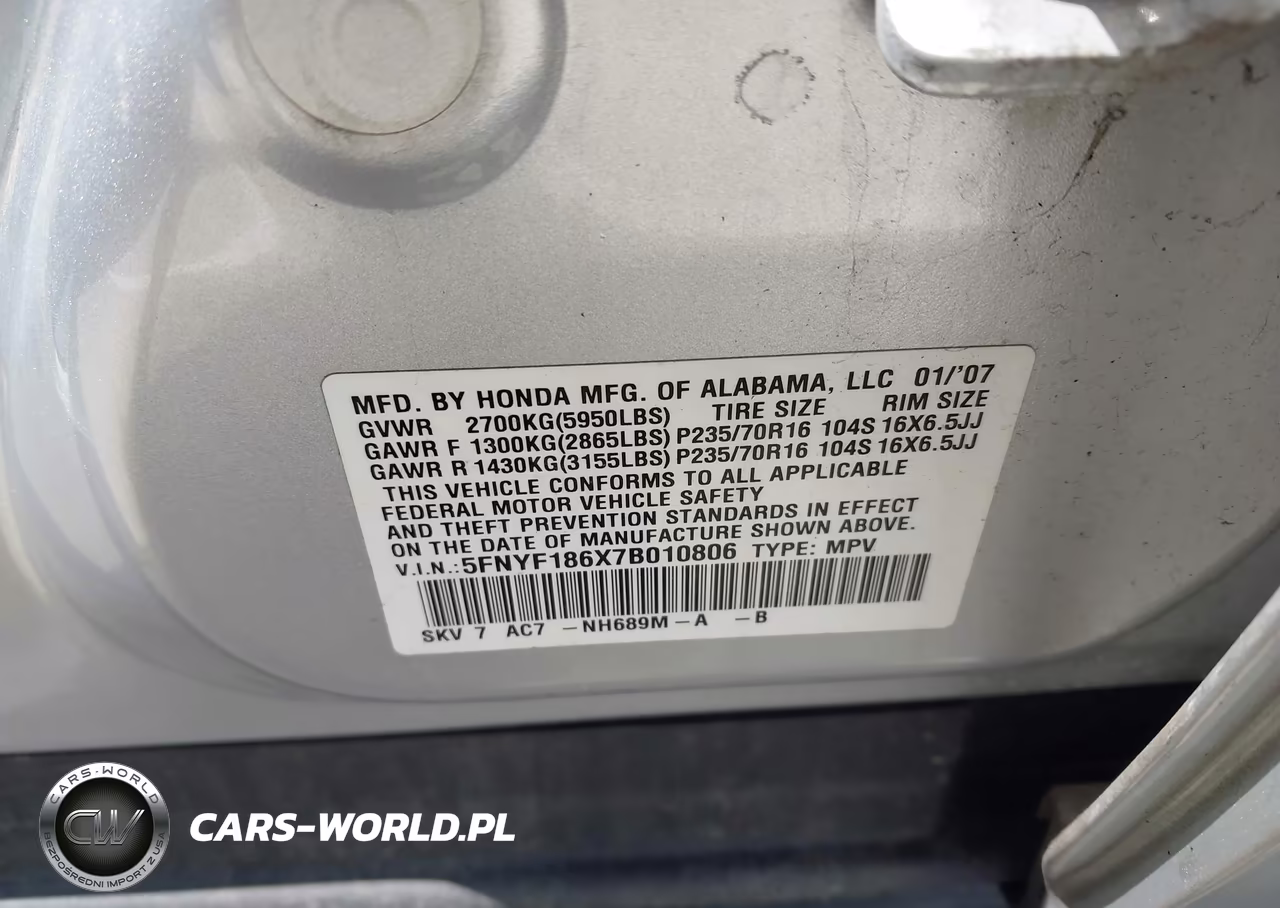 2007 Honda Pilot Ex-L VIN:5FNYF186X7B010806 - 9