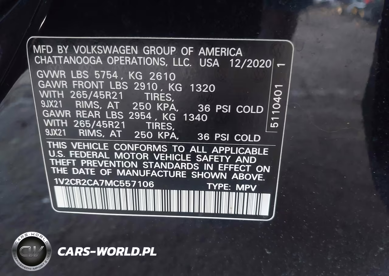 2021 Volkswagen Atlas 3.6L V6 Sel R-Line VIN:1V2CR2CA7MC557106 - 9