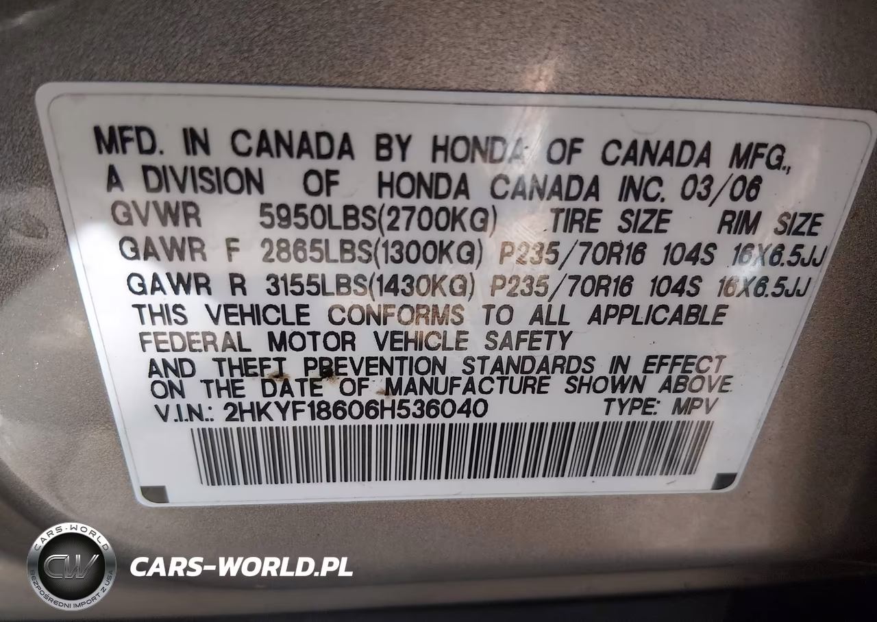 2006 Honda Pilot Ex-L VIN:2HKYF18606H536040 - 9