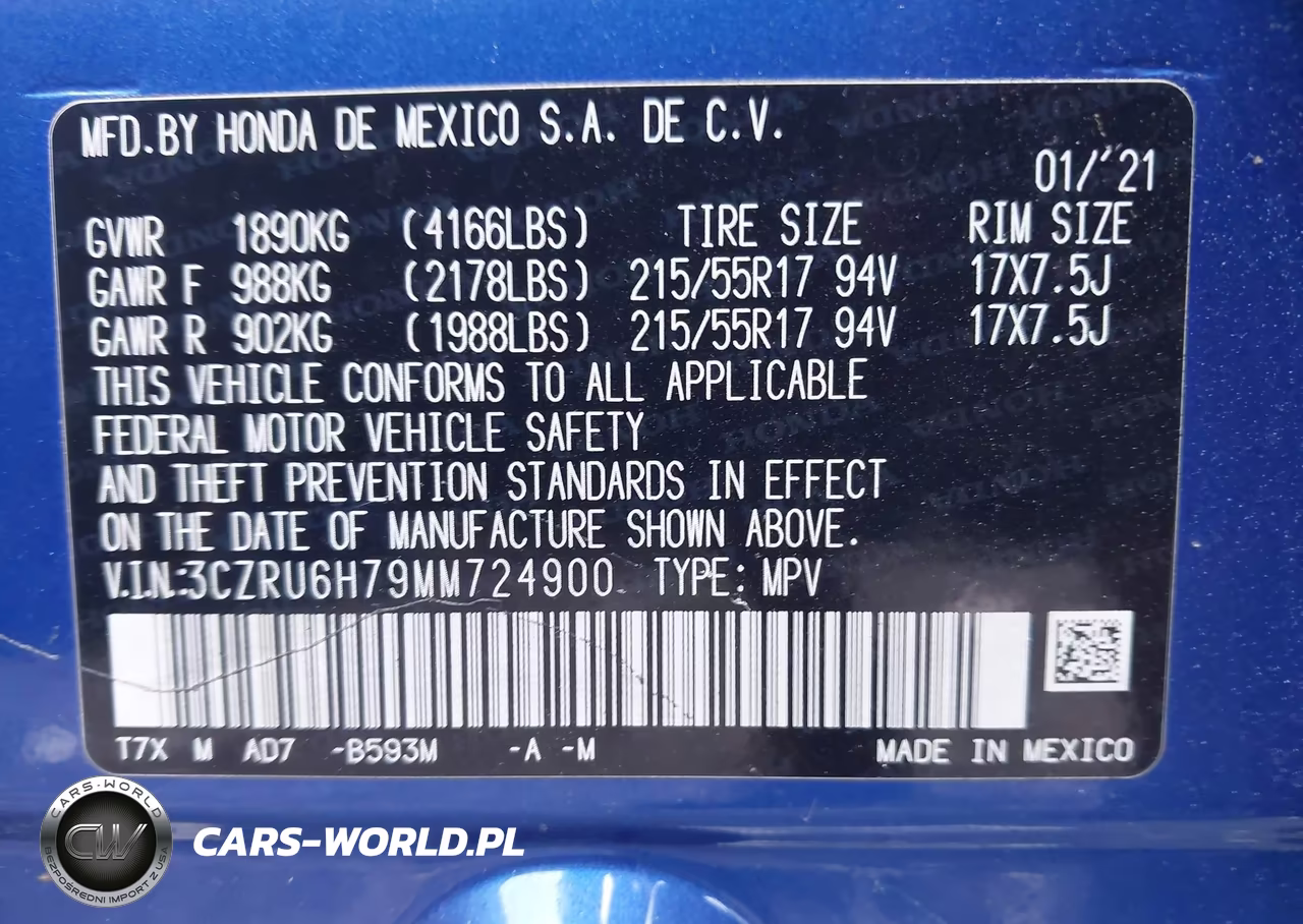 2021 Honda Hr-V Awd Ex-L VIN:3CZRU6H79MM724900 - 9