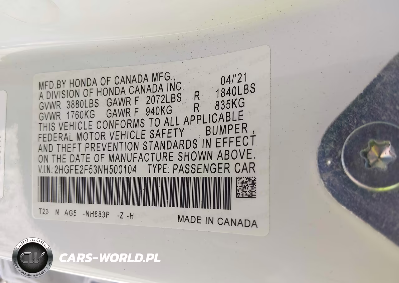 2022 Honda Civic Sport VIN:2HGFE2F53NH500104 - 9