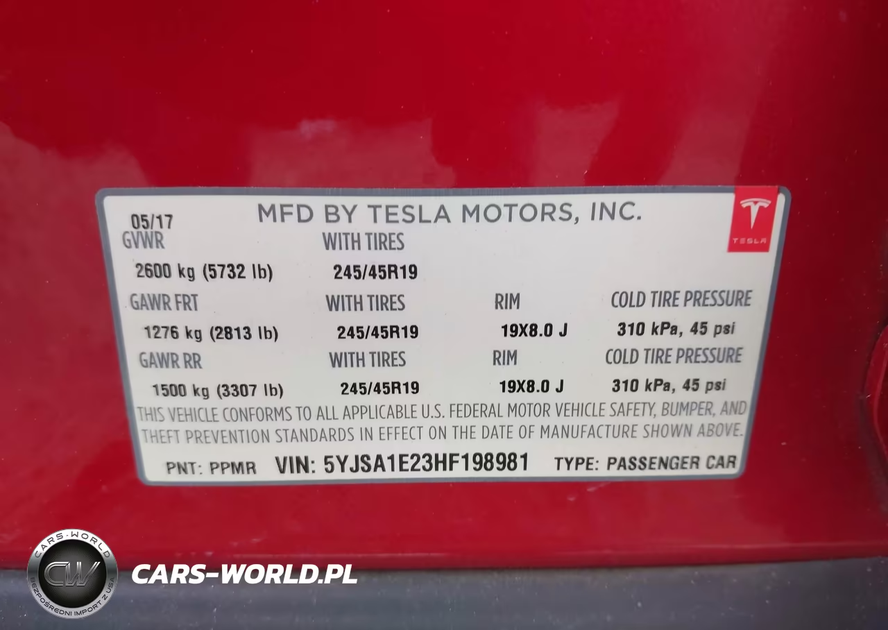 2017 Tesla Model S 100D-60D-75D-90D-P100D VIN:5YJSA1E23HF198981 - 9