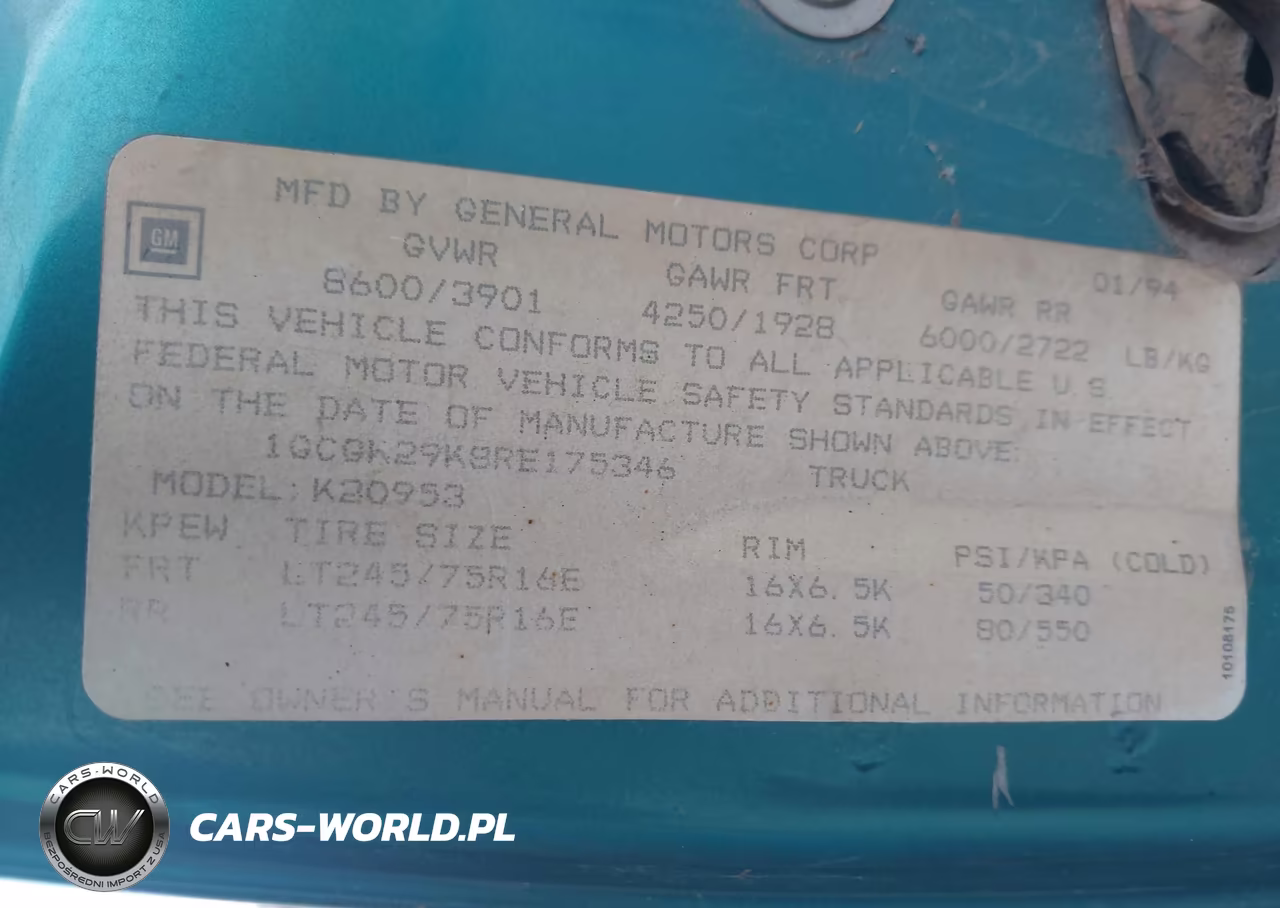 1994 Chevrolet Gmt-400 K2500 VIN:1GCGK29K8RE175346 - 8
