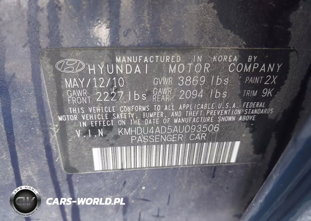 2010 Hyundai Elantra Gls VIN:KMHDU4AD5AU093506 - 9