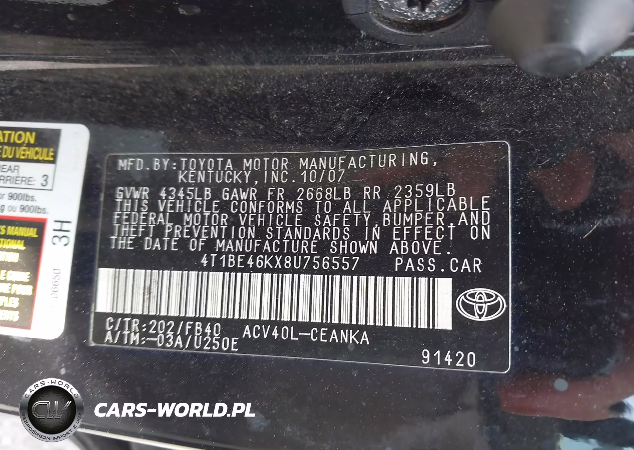 2008 Toyota Camry VIN:4T1BE46KX8U756557 - 9
