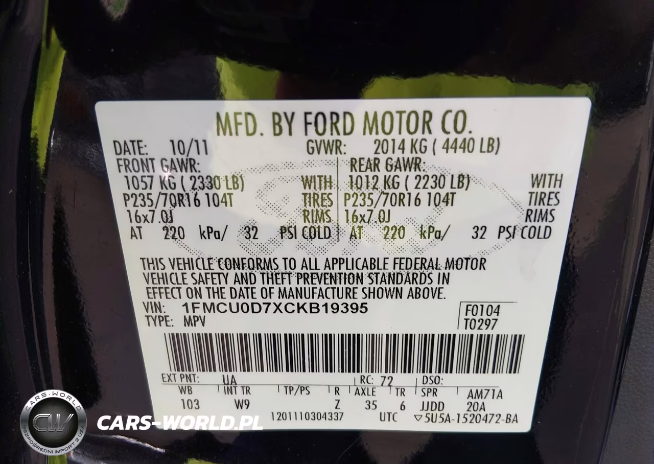 2012 Ford Escape Xlt VIN:1FMCU0D7XCKB19395 - 9