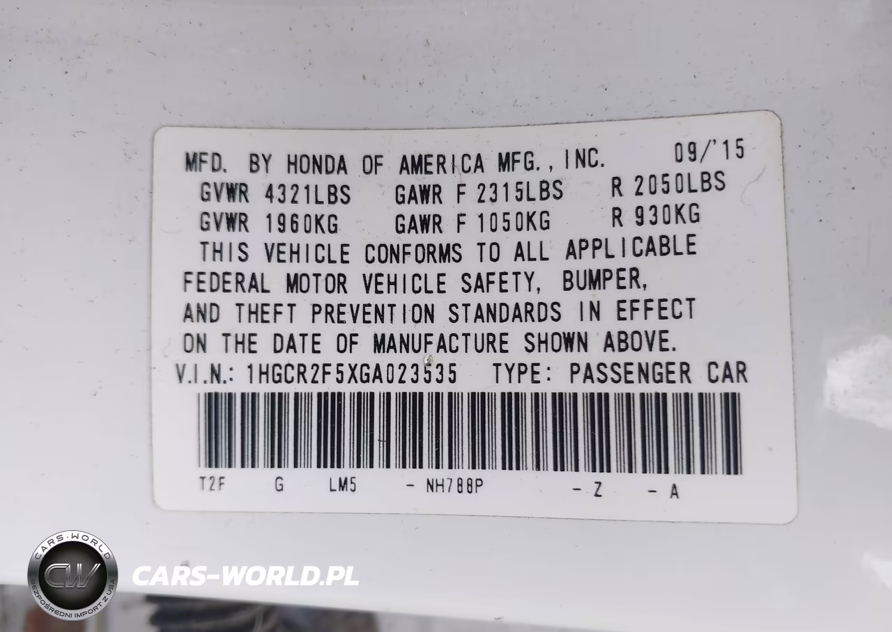 2016 Honda Accord Sport VIN:1HGCR2F5XGA023535 - 9
