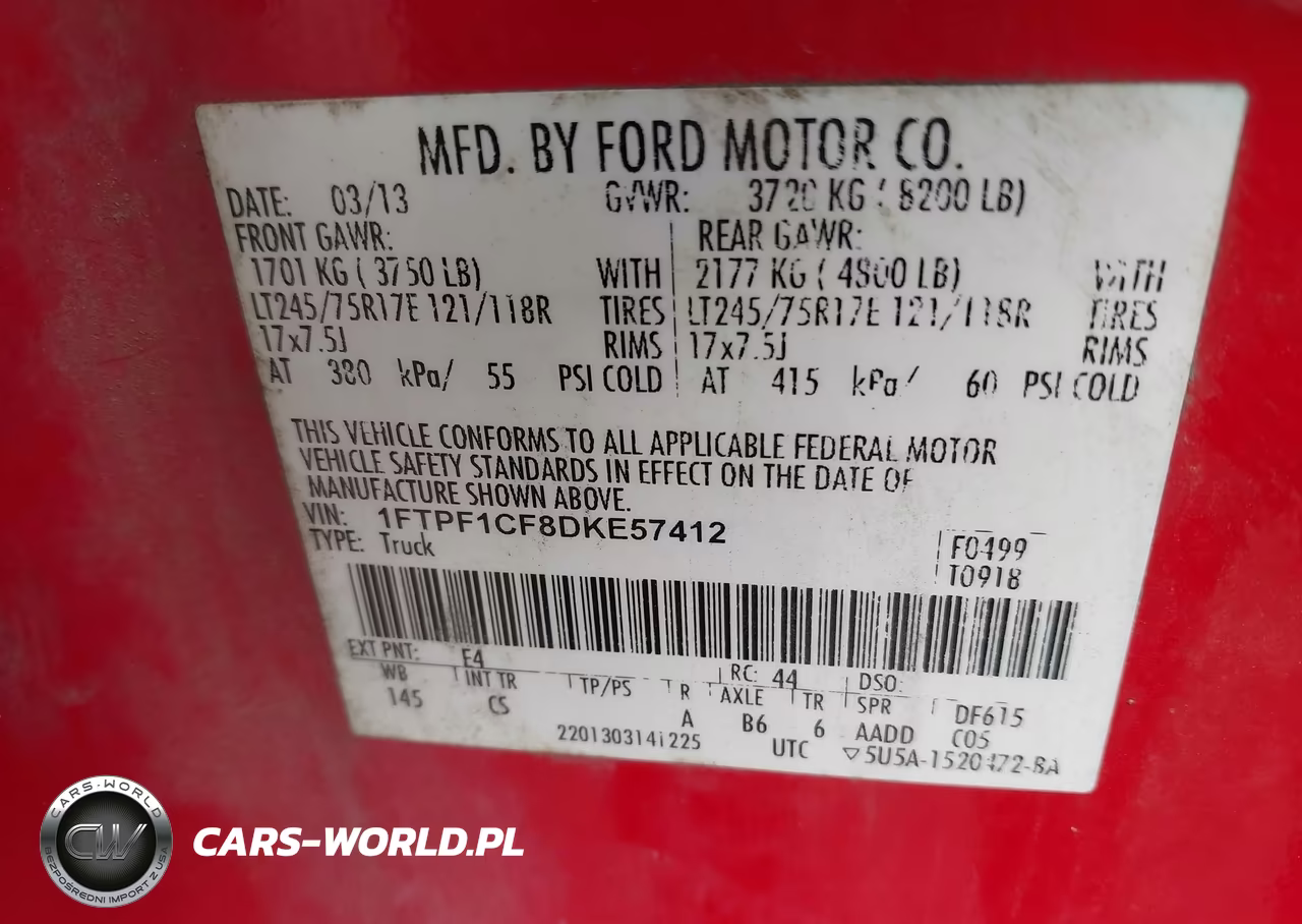 2013 Ford F-150 Xl W-Hd Payload Pkg VIN:1FTPF1CF8DKE57412 - 9