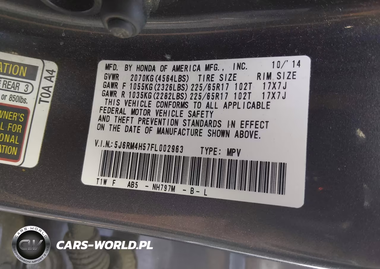 2015 Honda Cr-V Ex VIN:5J6RM4H57FL002963 - 9