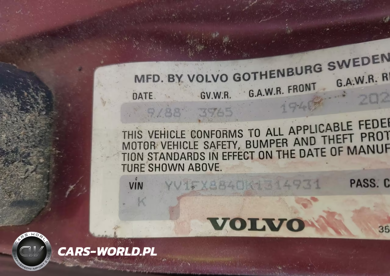 1989 Volvo 740 Gl VIN:YV1FX8840K1314931 - 9