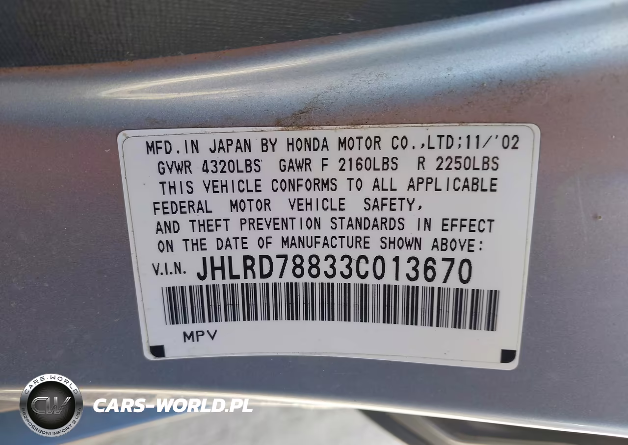 2003 Honda Cr-V Ex VIN:JHLRD78833C013670 - 9