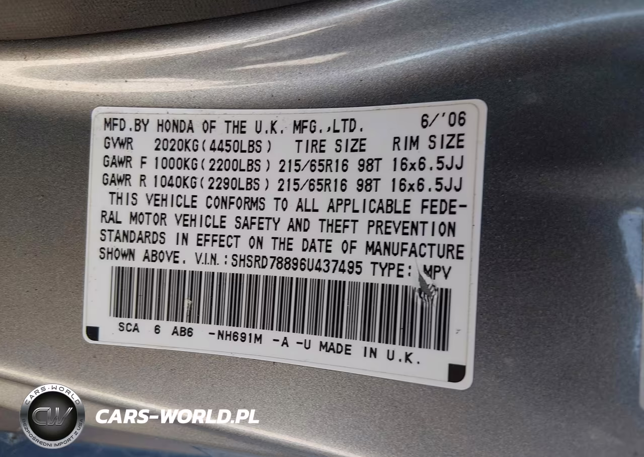 2006 Honda Cr-V Ex VIN:SHSRD78896U437495 - 9