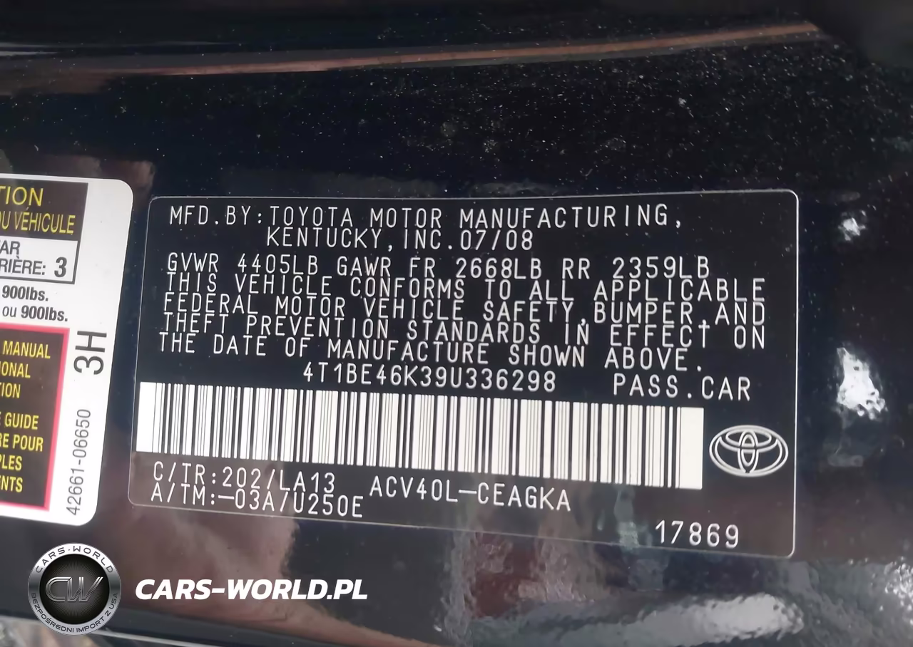 2009 Toyota Camry Xle VIN:4T1BE46K39U336298 - 9
